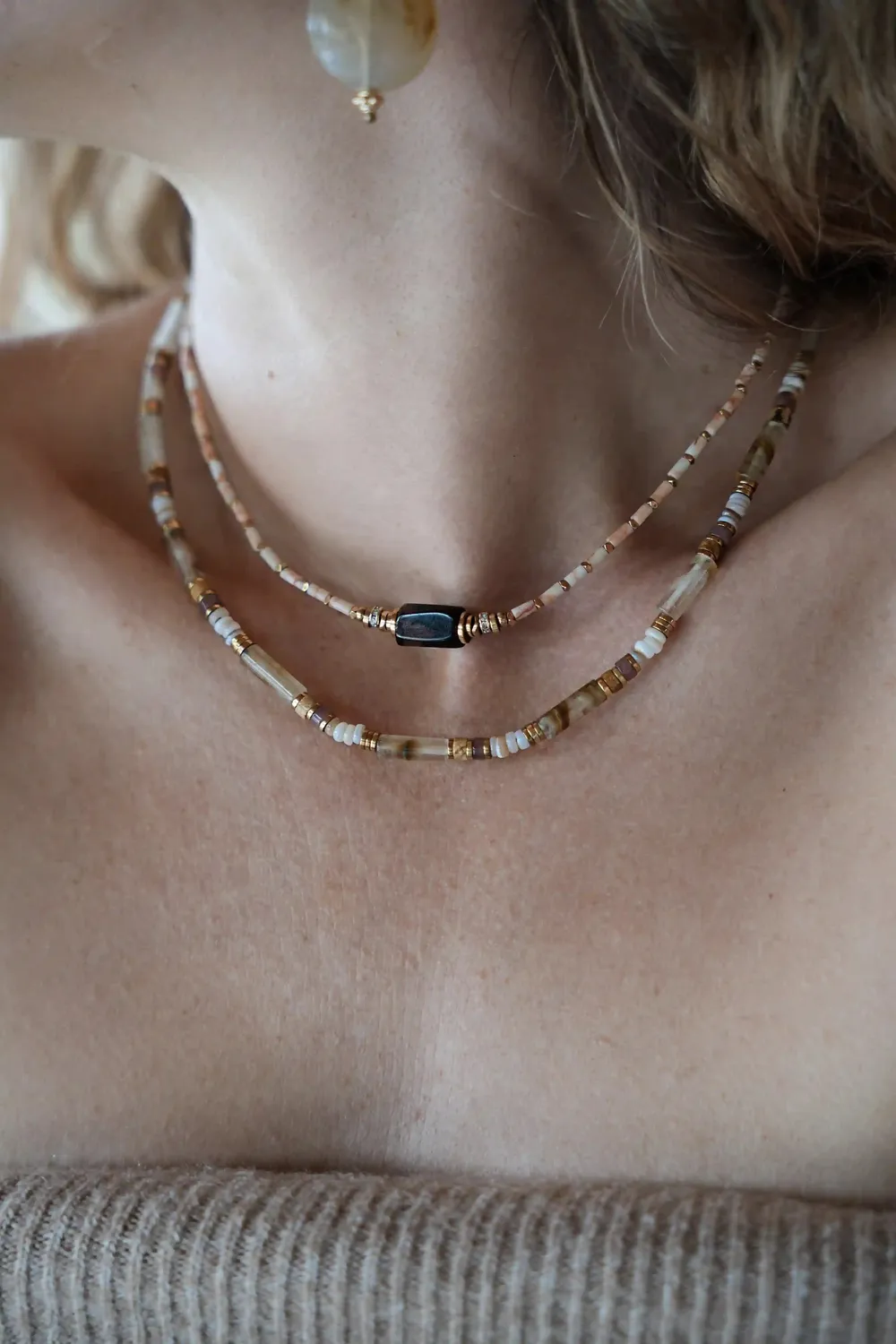 Cloralys Ysé collier jaspe quartz fumé 35 cm