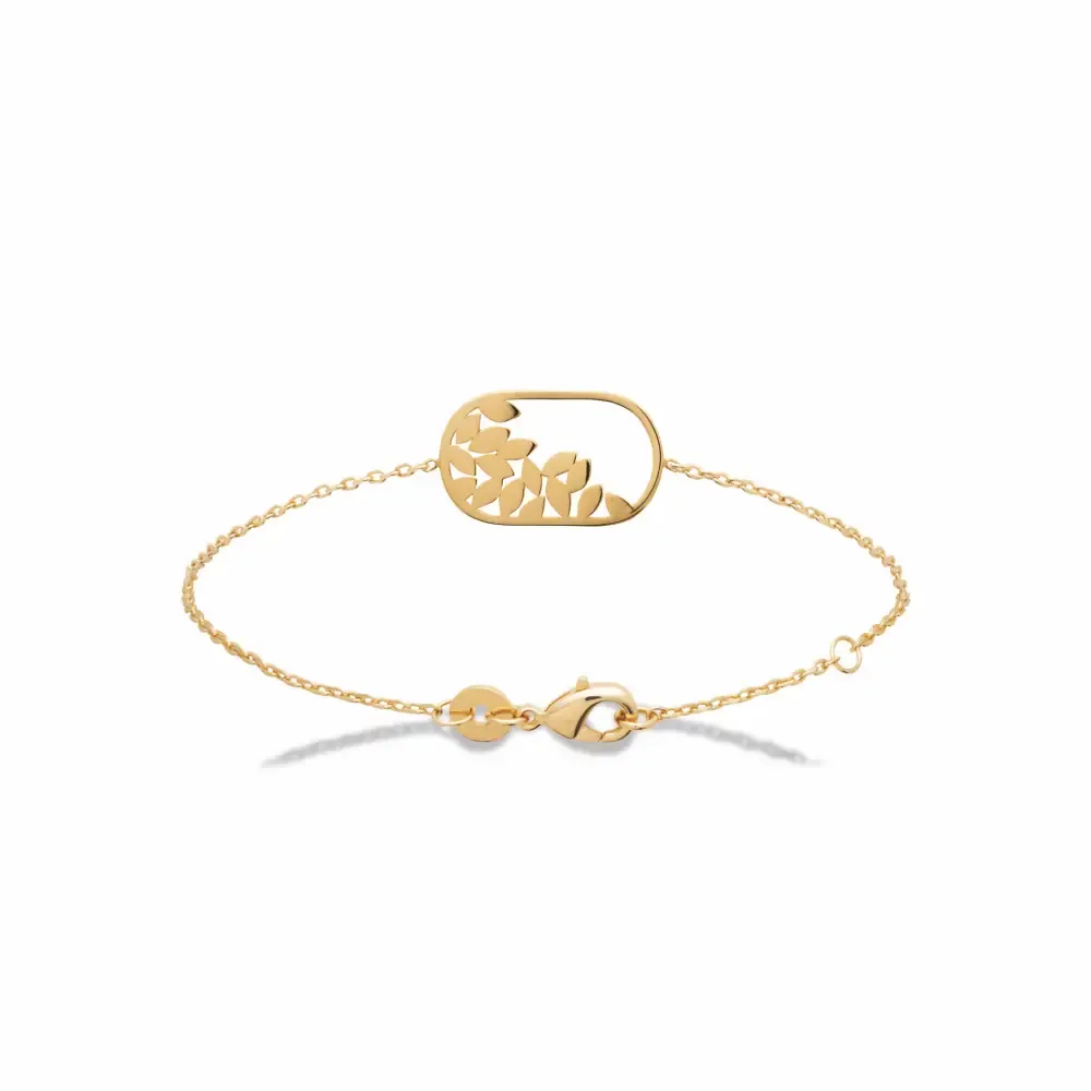 Oriana France bracelet ovale feuilles plaqué or hypoallergénique