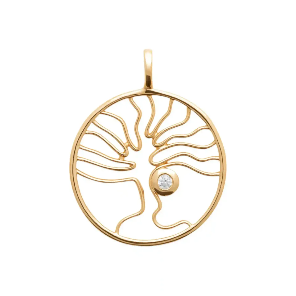 Oriana France pendentif arbre de vie plaqué or pierre