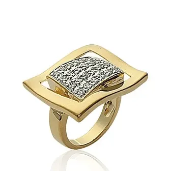 Oriana France bague rectangle large plaqué or pavé zircons