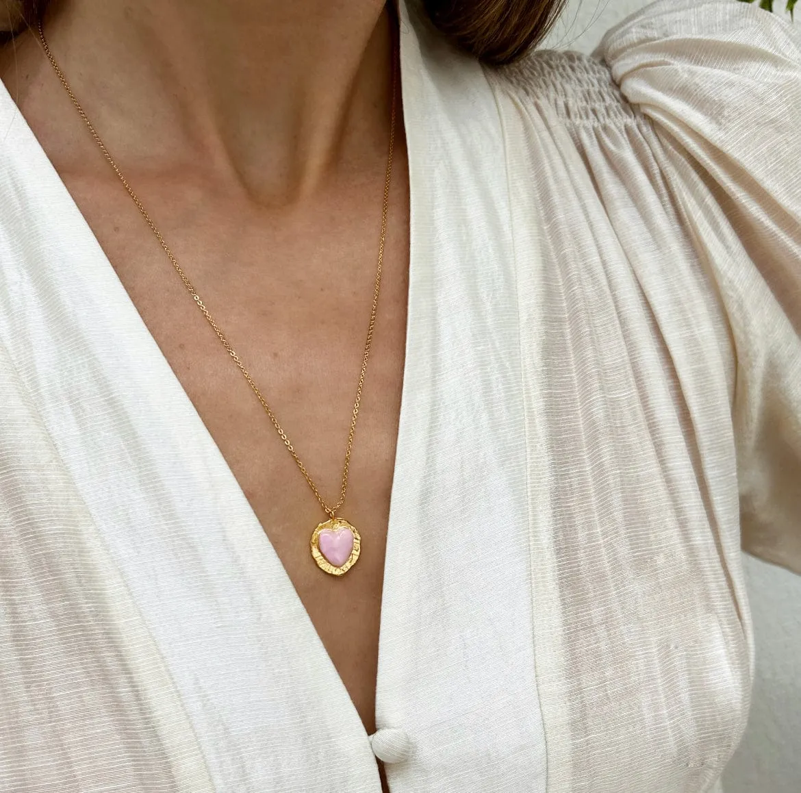 Elise Tsikis Travia collier coeur rose 55 cm