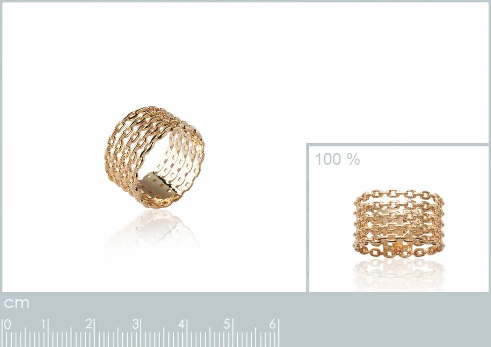 Oriana France 5 chaînes rigides bague large plaqué or